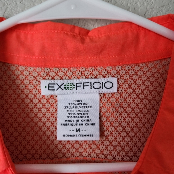EXOFFICIO Lightweight Nylon Blend Button Up Shirt Neon Orange M Hiking gorpcore - Picture 9 of 10